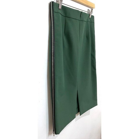 Zara Basic Women's Skirt Medium Dark Green Office Work Knee length Pencil Zipper - Picture 5 of 7